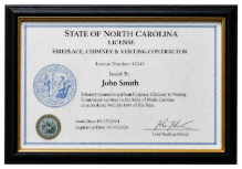 State fireplace, chimney and venting contractor license
