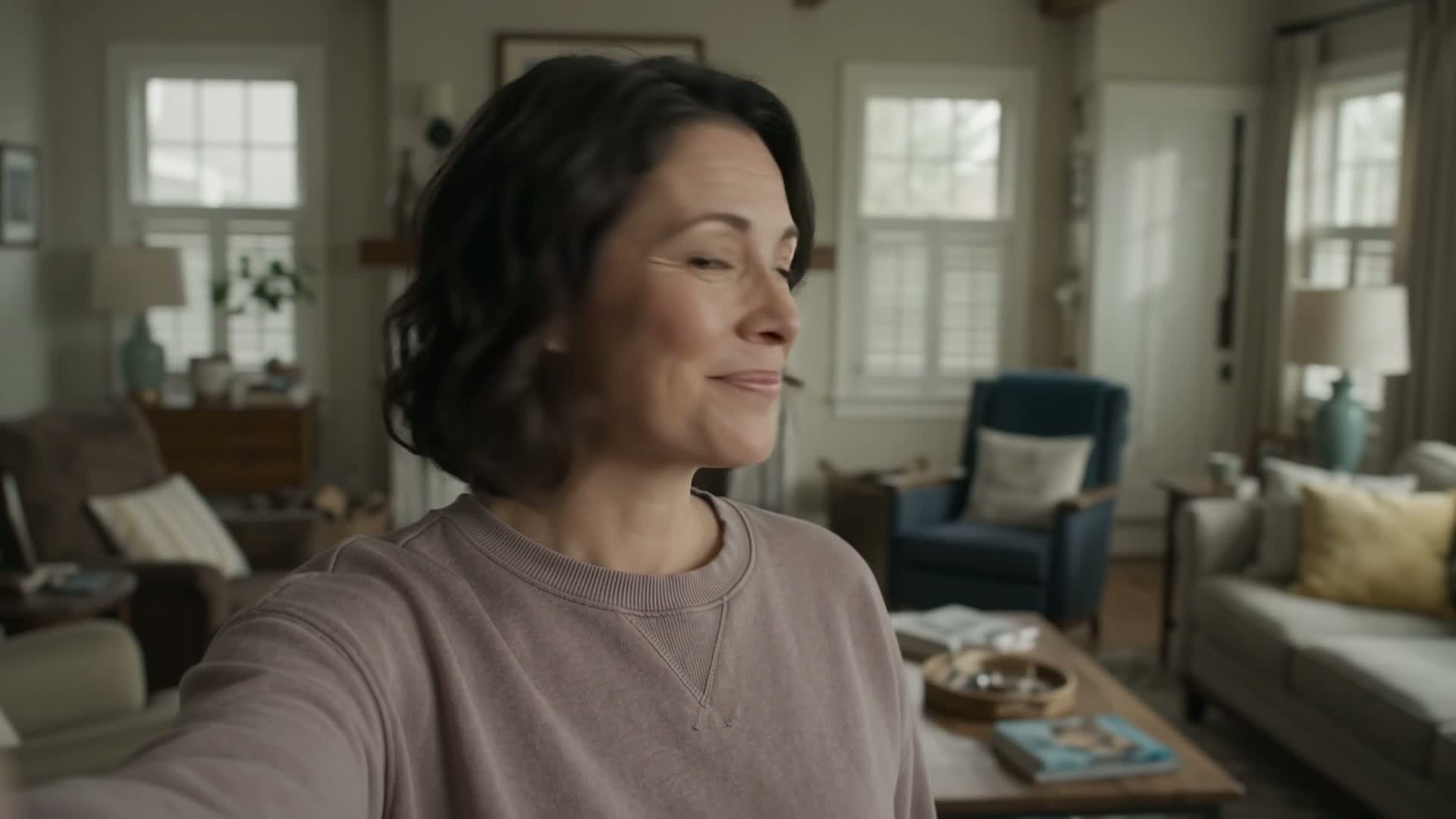 Actor portraying a homeowner discussing chimney cleaning