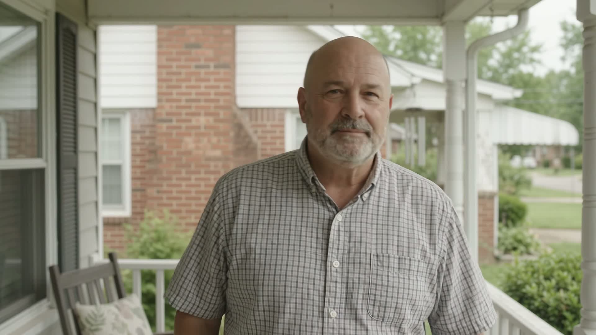 Actor portraying a homeowner discussing chimney repair